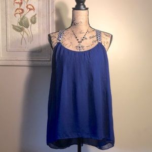 WHBM Half Pleated Flowing High Low Sleeveless Blouse
